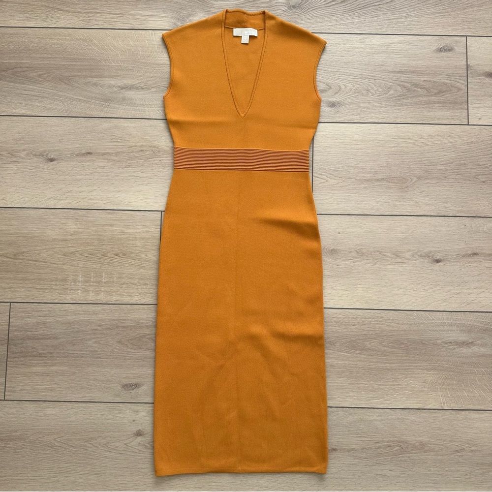 Michael Kors Orange Ribbed Knit Bodycon Dress Size Small